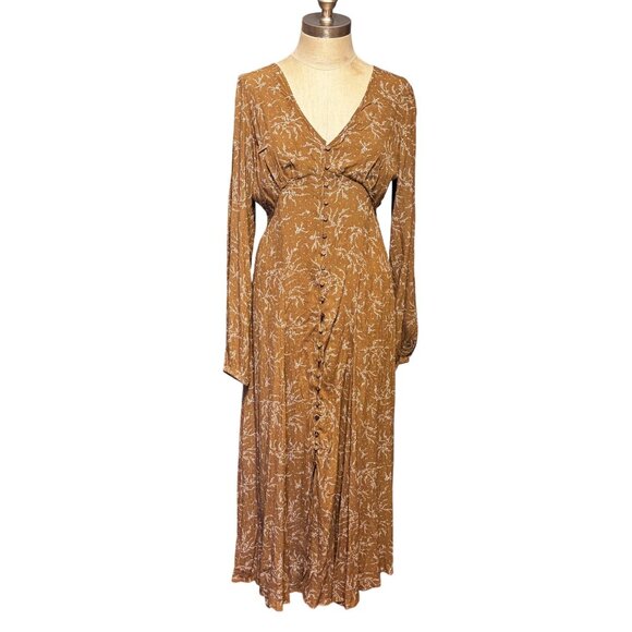 In Loom Floral-Print Button-Front Maxi Dress Boho Cottagecore Peasant Women’s L - Picture 1 of 15